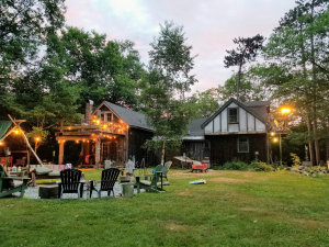 a well lit backyard
